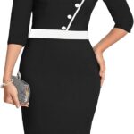 MUXXN 1950s Vintage V-Neck Bodycon Midi Dress for women