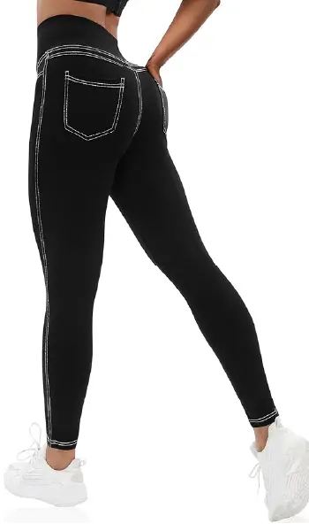 Women's High-Waisted Leggings with Jean-Look Back Pockets - Buttery Soft Yoga Pants