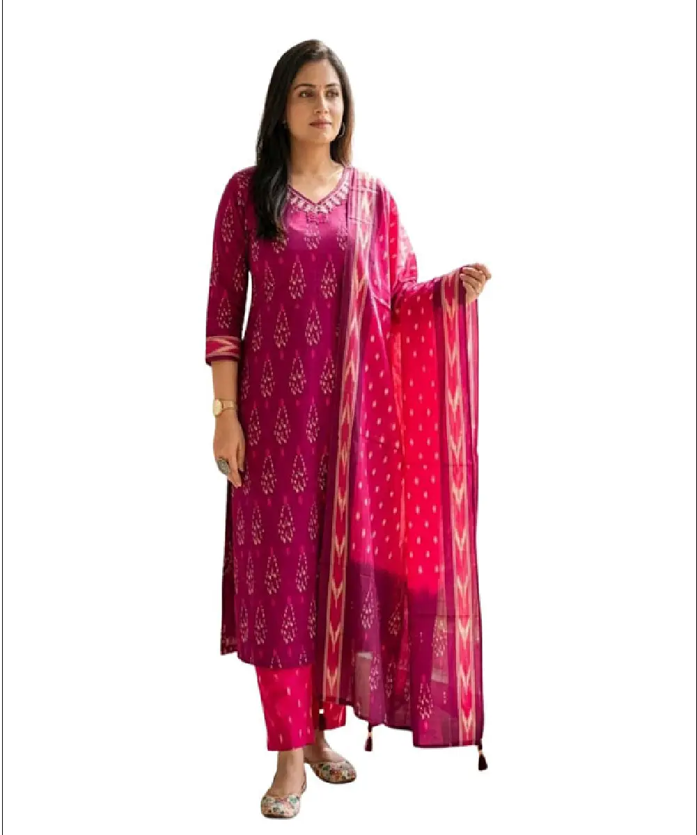 A woman wearing a black georgette Anarkali-style kurta featuring intricate embroidery, paired with matching pants and a dupatta.