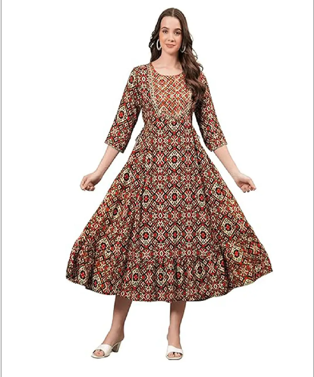 A woman wearing a blue georgette Anarkali-style kurta with intricate embroidery and sequence work, paired with matching sharara pants and a dupatta.