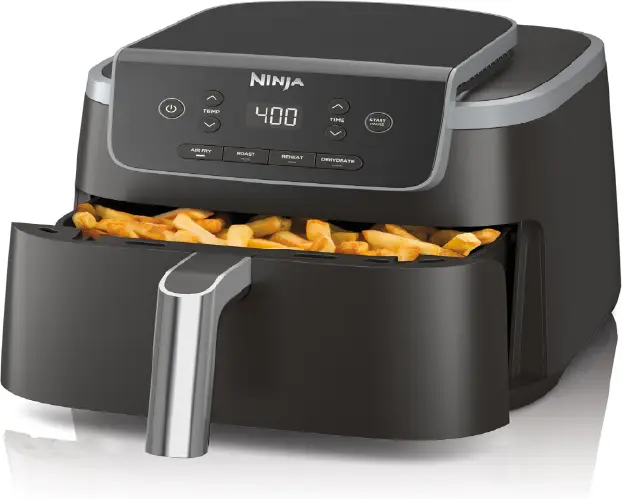 Ninja 5-QT air fryer with Air Crisp technology, 4-in-1 functionality, and a large nonstick basket for healthy, crispy cooking.