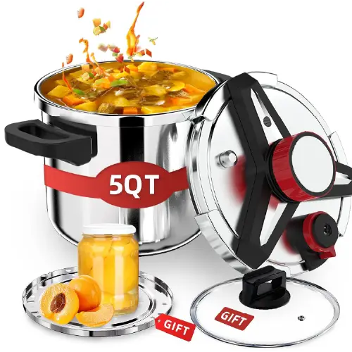 5QT stainless steel pressure cooker with locking lid and glass lid gift