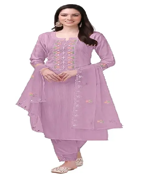 Lavender georgette straight kurta set featuring subtle mirror work, matching trousers, and a sheer embroidered dupatta.