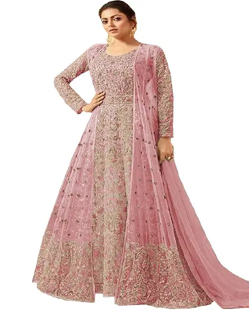 Soft blush pink georgette Anarkali gown richly covered in intricate silver thread embroidery and sparkling sequins.Soft blush pink georgette Anarkali gown richly covered in intricate silver thread embroidery and sparkling sequins.Soft blush pink georgette Anarkali gown richly covered in intricate silver thread embroidery and sparkling sequins.