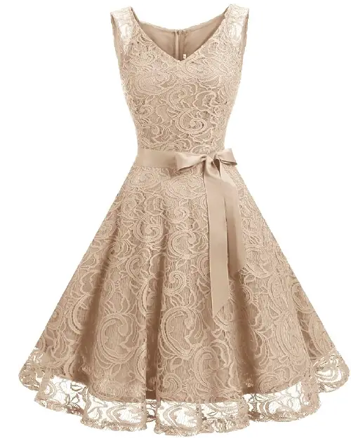Dark green lace sheath cocktail dress with short cap sleeves, a sheer lace yoke, and a fitted pencil silhouette.