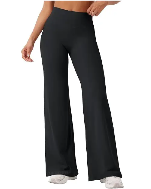 Black relaxed-fit wide-leg pants for women featuring a high waist and a flowing silhouette, paired with white athletic sneakers.